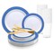 White with Gold Spiral on Blue Rim Plastic Wedding Value Set (120 Settings)